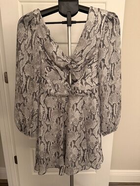 Express Snake-Print Long Sleeve Midi Dress Beige and Gray